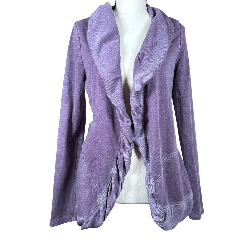 Juicy Couture Cardigan Women Large Purple Good Ruffle Shawl Collar Fleece